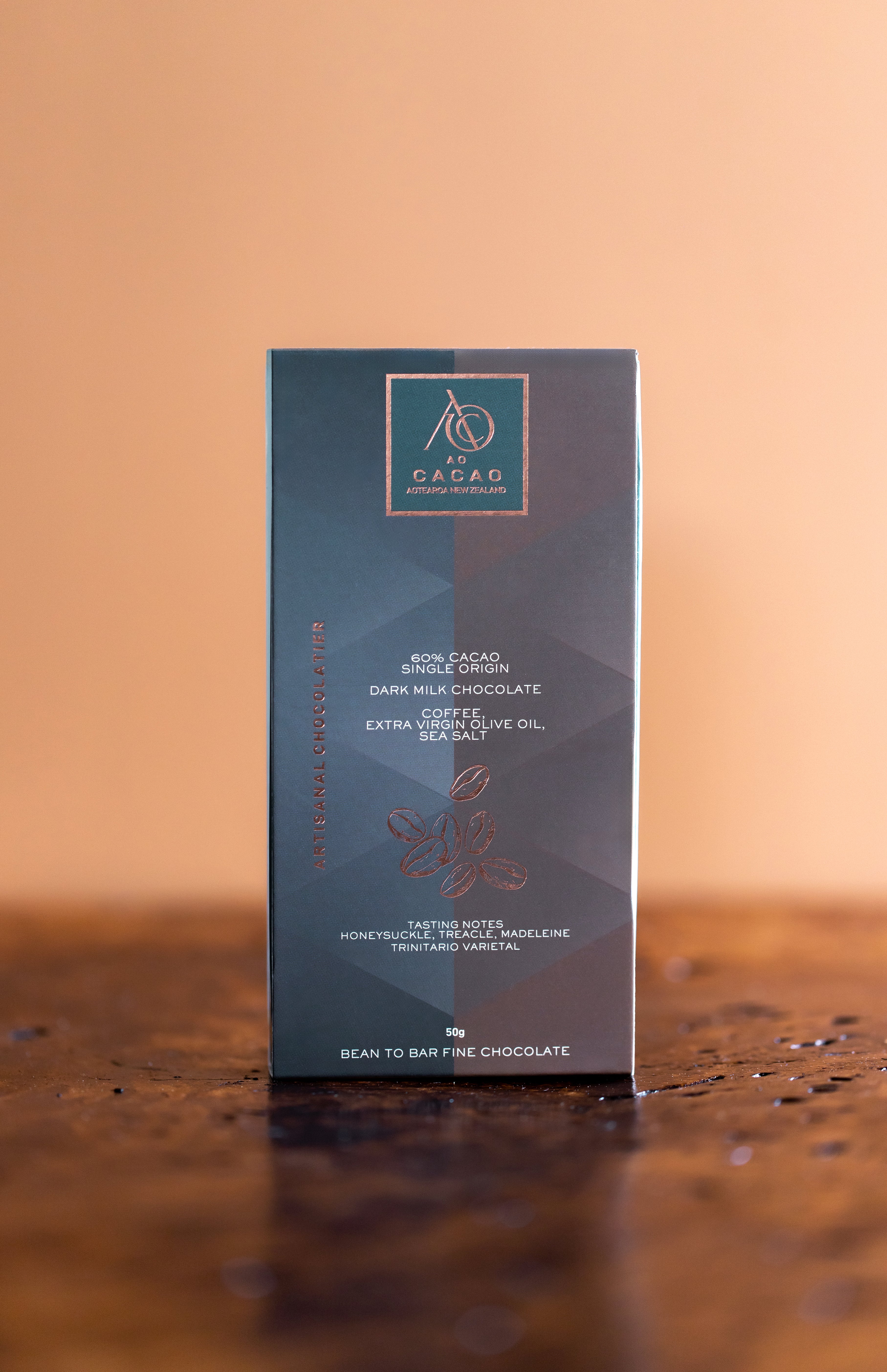 60% NZ Coffee, Extra Virgin Olive Oil, Sea Salt Dark Milk Chocolate